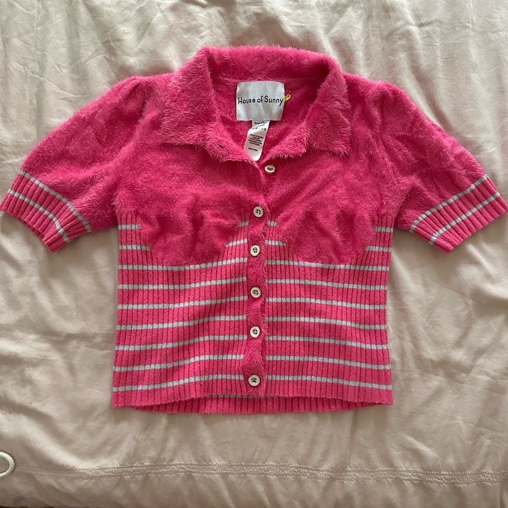 Ganni Eyelash Knit Polo Top - fuzzy top